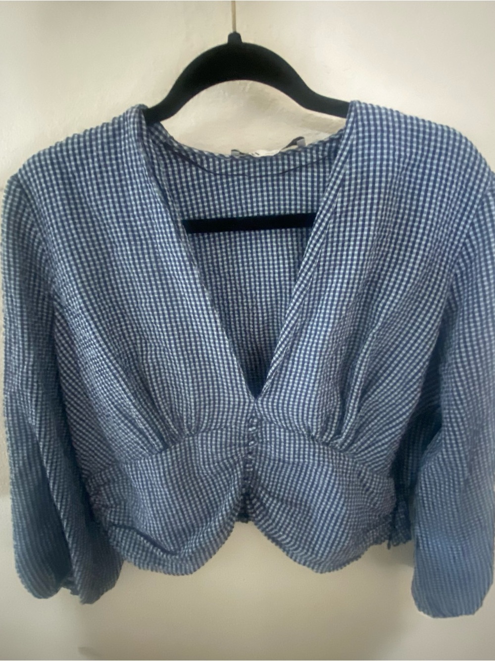 Zara Blue Gingham cropped blouse